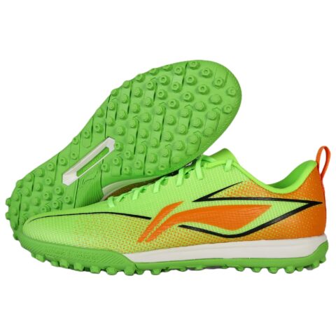 Li Ning Artificial Turf Slip Resistant Abrasion Resistant Soccer Shoes Men’s Fluorescent Bright Grass Green