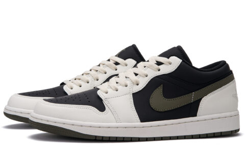 Jordan Air Jordan 1 Slip Resistant Abrasion Resistant Low top Vintage Basketball Shoes Unisex Black White Green