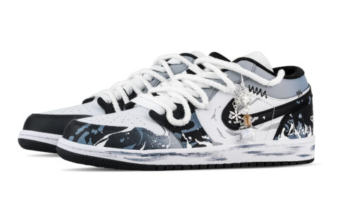 Jordan Air Jordan 1 River Ink Self Ignition Low top Vintage Basketball Shoes Unisex Black White Blue