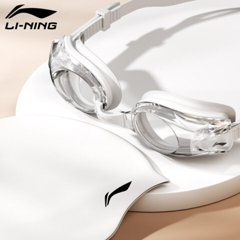 Li Ning Anti Fog Swim Goggles PC/Silicone/TPU Professional Swimming Unisex White