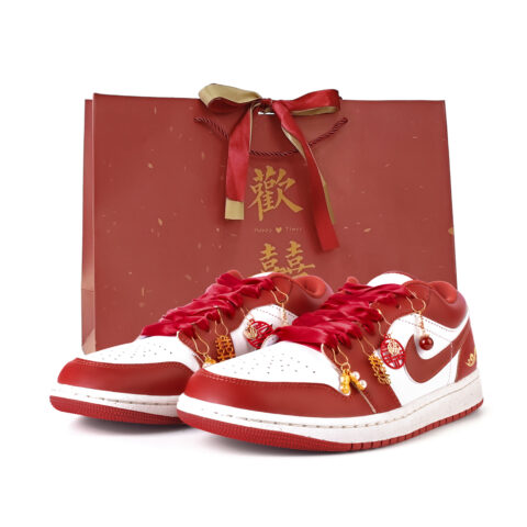 Jordan Air Jordan 1 Eternal Love Slip Resistant Abrasion Resistant Low top Vintage Basketball Shoes Men’s White Red