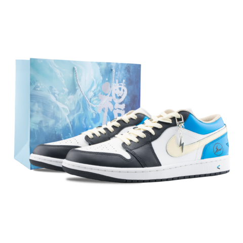 Jordan Air Jordan 1 Lightning 2.0 Abrasion Resistant Low top Vintage Basketball Shoes Unisex White Blue Black