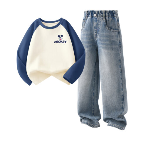 Di Chao Mickey Mouse K Gray Blue+Solid Color Sea Salt Blue