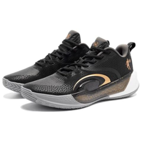 QIAODAN Halberd 7TEAM Cushioning Slip Resistant Mid top Q KUNGFU LIGHT Basketball Shoes Men’s Black Gray
