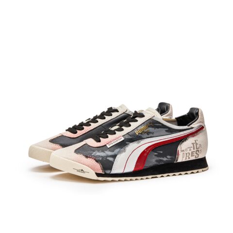 PUMA Roma Og Nylon Cushioning Slip Resistant Abrasion Resistant Low top Training Shoes Unisex Beige Black Red