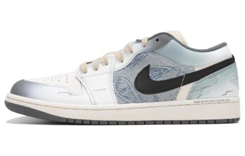 Jordan Air Jordan 1 Abrasion Resistant Low top Vintage Basketball Shoes Unisex White Blue