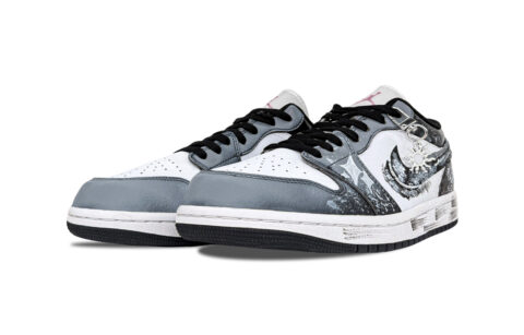 Jordan Air Jordan 1 Ink Dot Bear Flipped Over Support Low top Vintage Basketball Shoes Unisex Black White