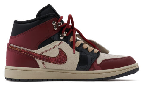 Jordan Air Jordan 1 Slip Resistant Mid top Vintage Basketball Shoes Unisex Beige Black Red