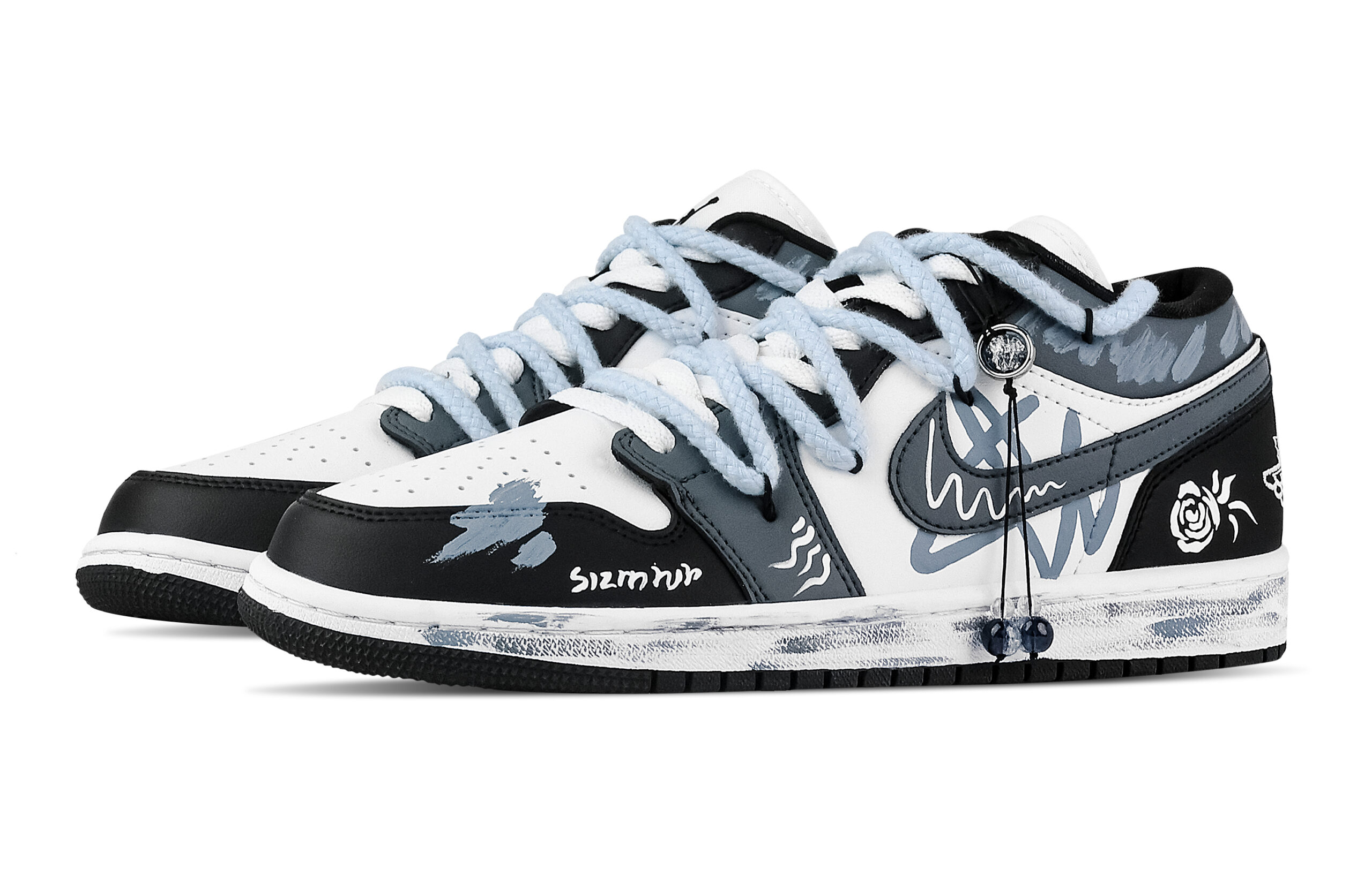 Jordan Air Jordan 1 Rose, Heart Box Low top Vintage Basketball Shoes Unisex Black White Blue