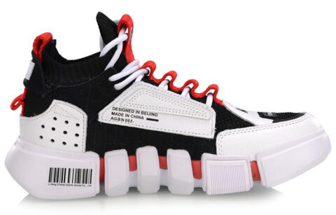 Li Ning Vintage Basketball Shoes Women’s Mid Top Black/White/Red