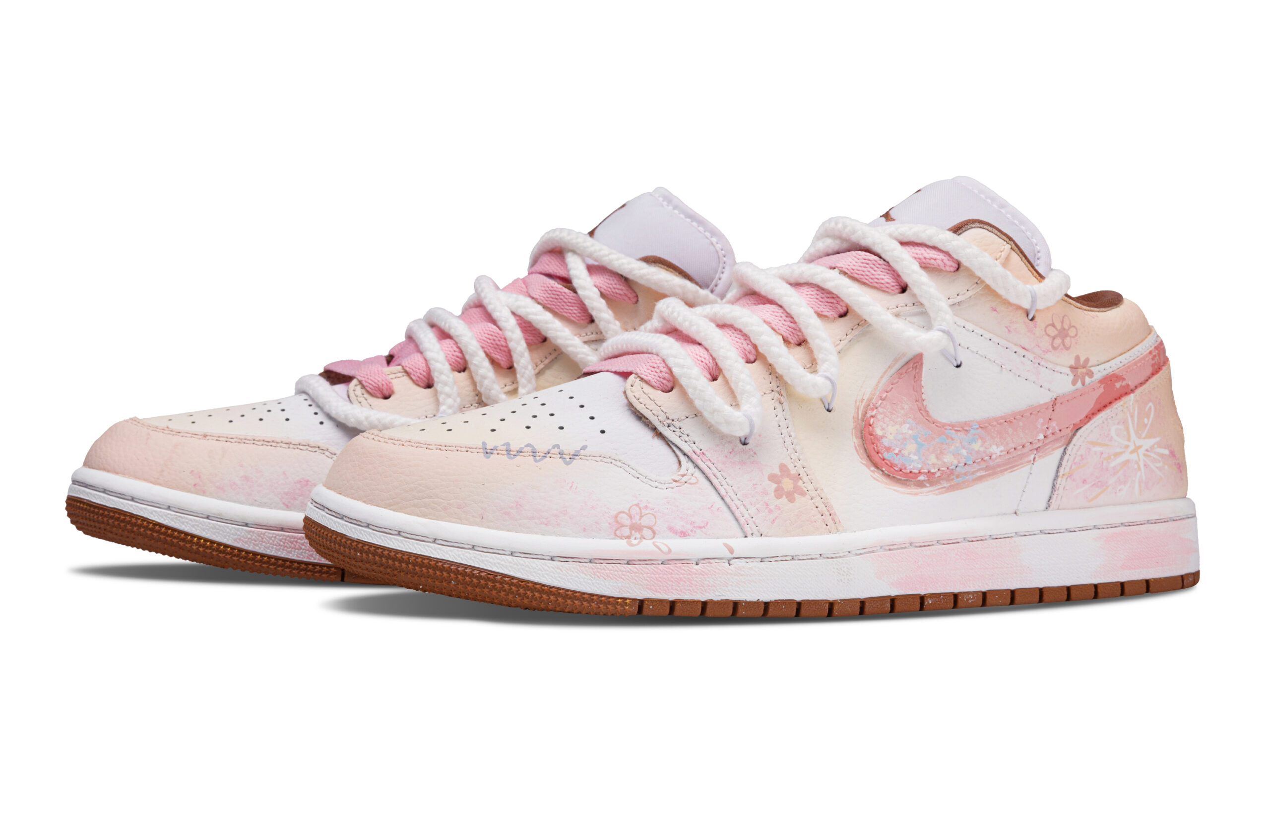 Jordan Air Jordan 1 Flower In The Mid Summer Low top Vintage Basketball Shoes Unisex Light Pink
