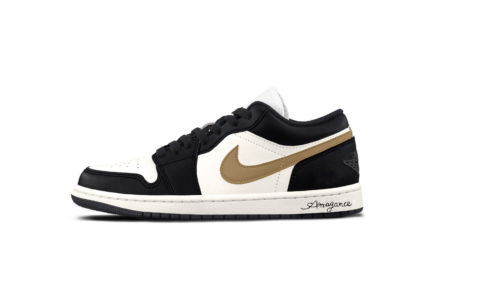 Jordan Air Jordan 1 Gold Hook Mocha Leather Cushioning, Wear Resistant Low top Vintage Basketball Shoes Unisex Black