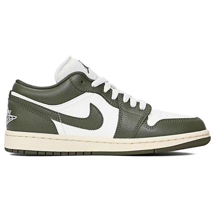 Jordan Air Jordan 1 Vintage Basketball Shoes Unisex Low Top White/Medium Olive Green