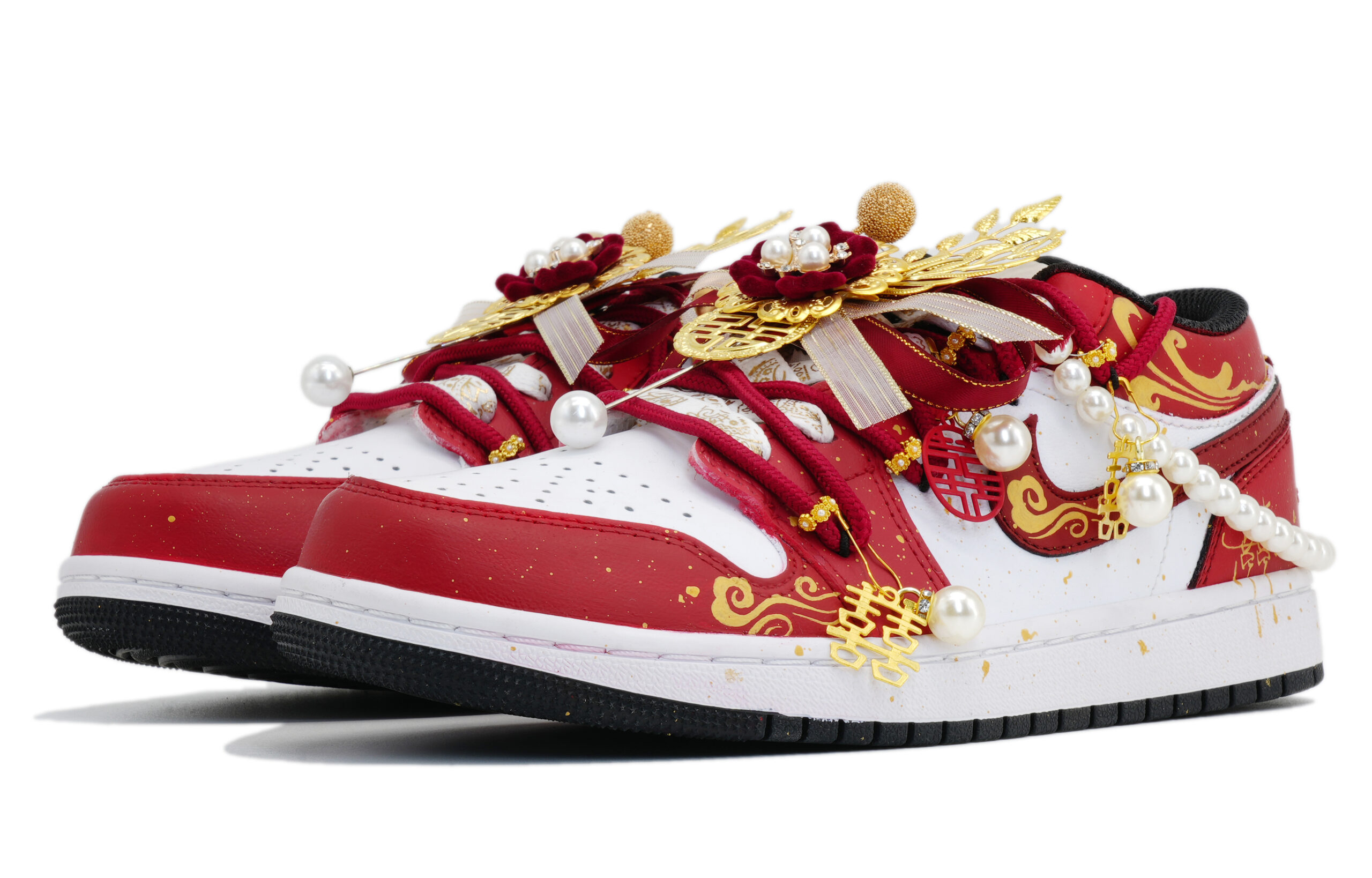 Jordan Air Jordan 1 Joyful Bonds, Footprints Creation Low top Vintage Basketball Shoes Unisex Red Gold