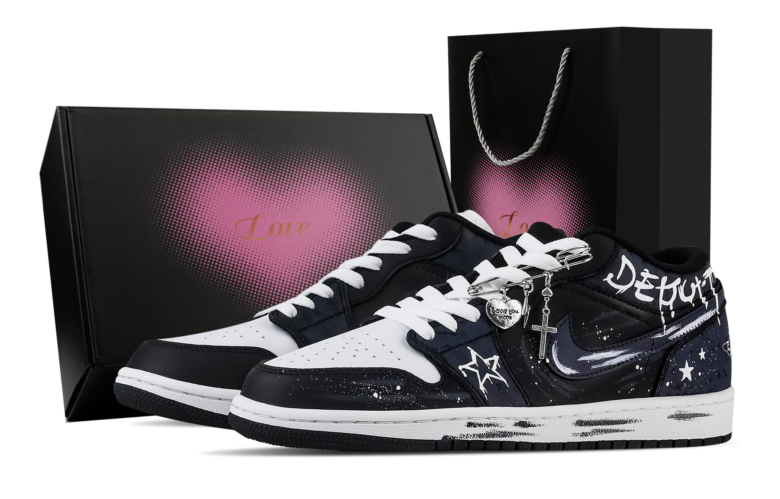 Jordan Air Jordan 1 Starry Sky Reverse, Heart Box Low top Vintage Basketball Shoes Unisex Navy Blue