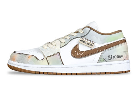 Jordan Air Jordan 1 Low Fantasy, Mocha Mousse Abrasion Resistant Low top Vintage Basketball Shoes Women’s White Brown