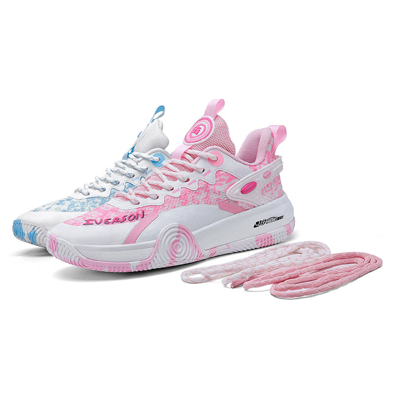 IVERSON Slip Resistant, Abrasion Resistant, Lightweight Low top Basketball Shoes Unisex Pink Blue Mismatched