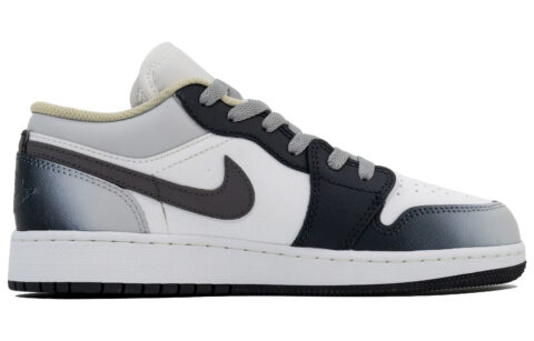 Jordan Air Jordan 1 Gray Domain Walker Leather Abrasion Resistant Low top Vintage Basketball Shoes Unisex Black White