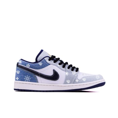 Jordan Air Jordan 1 Slip Resistant Abrasion Resistant Low top Vintage Basketball Shoes Men’s Blue White