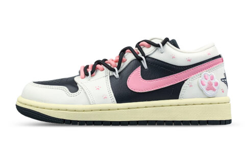 Jordan Air Jordan 1 Abrasion Resistant Slip Resistant Low top Vintage Basketball Shoes Women’s Black Pink White