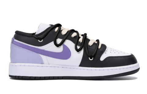 Jordan Air Jordan 1 Slip Resistant Abrasion Resistant Low top Vintage Basketball Shoes Men’s Black White Purple