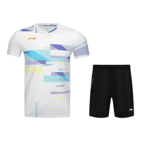 Li Ning Badminton Jerseys Unisex Clothing Sets White Top+Black Bottom V Neck Moderate