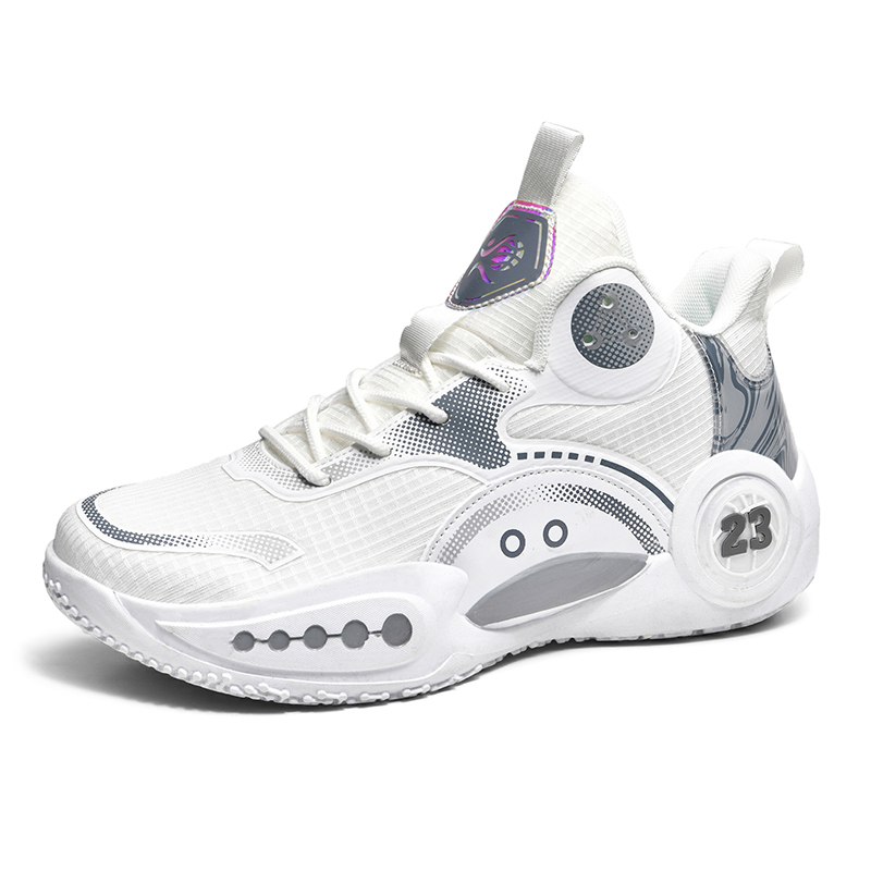 BIANSULONG Cushioning Slip Resistant Abrasion Resistant Low top Basketball Shoes Unisex White Gray