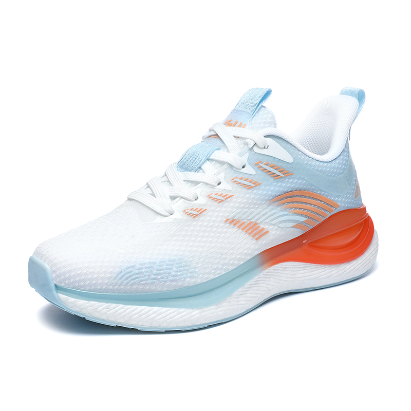 JSWEI Cushioning Slip Resistant Abrasion Resistant Low top Sprint Running Shoes Women’s White Blue Orange