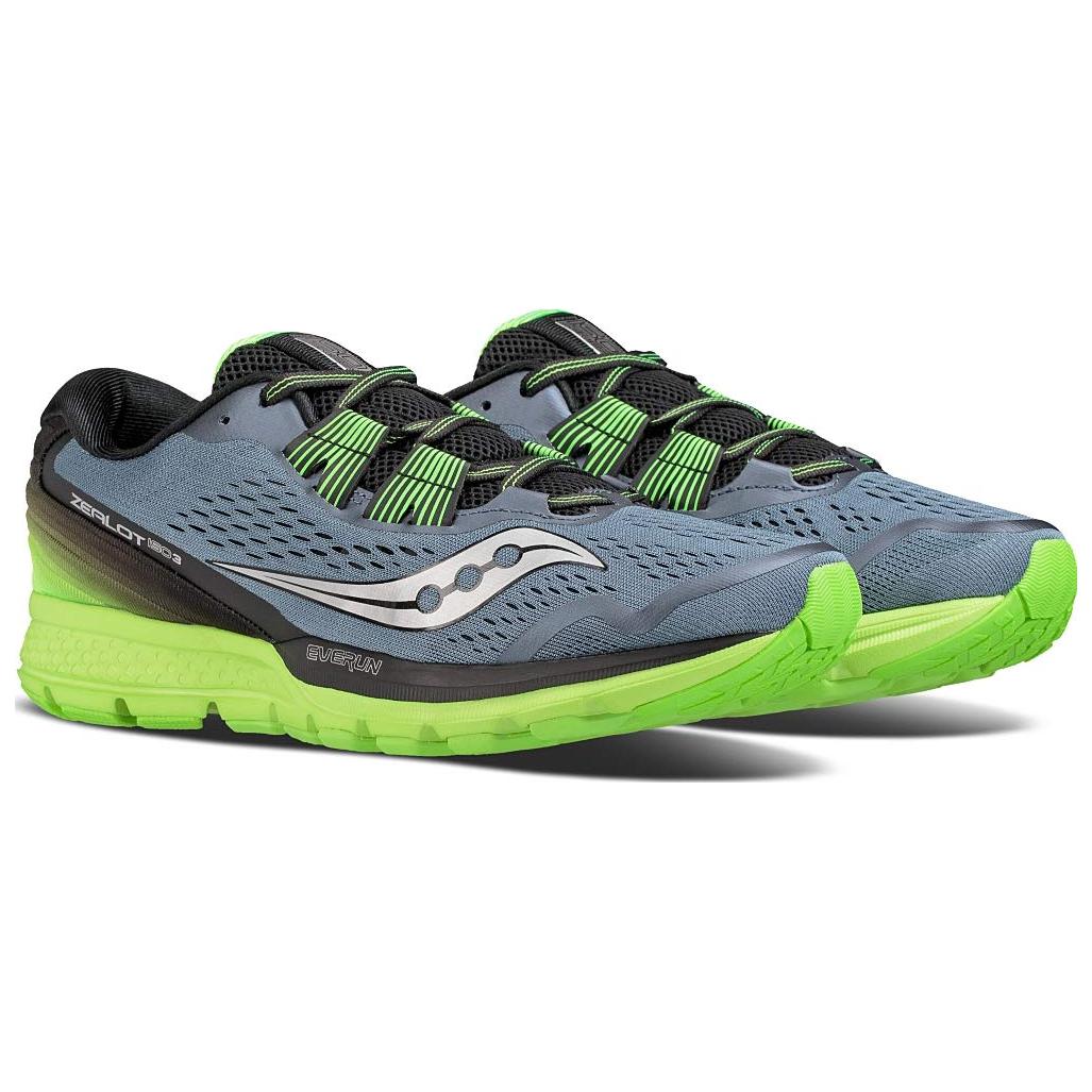 Saucony Zealot Iso 3 Cushioning Slip Resistant Low top Running Shoes Men’s Gray Black Green