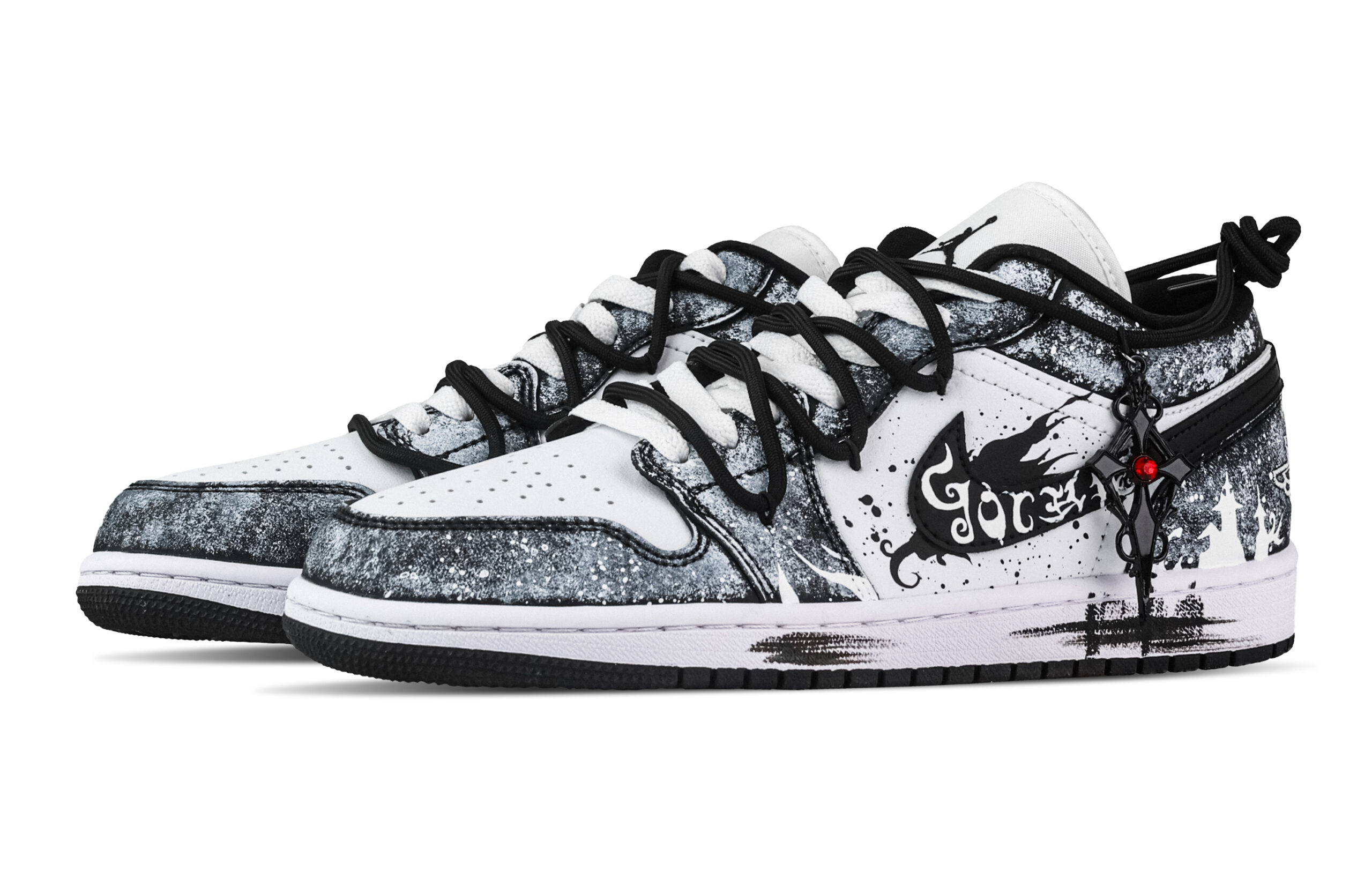 Jordan Air Jordan 1 Haunted Castle Low top Vintage Basketball Shoes Unisex Black White