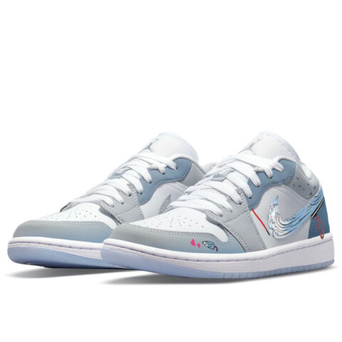 Jordan Air Jordan 1 Low top Vintage Basketball Shoes Women’s Gray White Blue