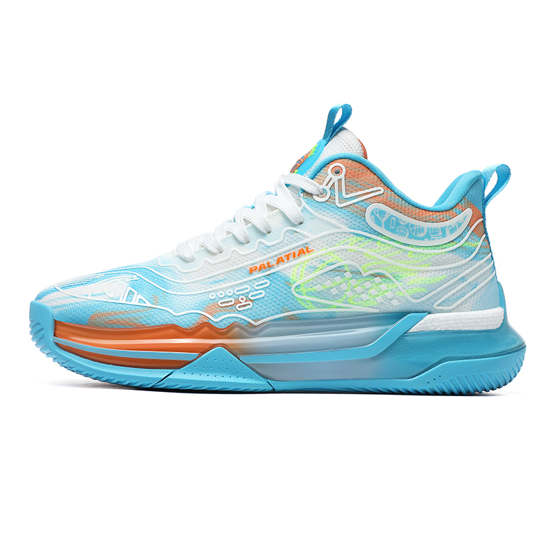 PALATIAL Northern Lights Basketball Shoes Men's High Top Black Green/White Water Blue/Black Rose Red/Light Green