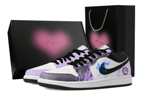 Jordan Air Jordan 1 Cute Skeleton, Heart Box Abrasion Resistant Low top Vintage Basketball Shoes Women’s Purple White