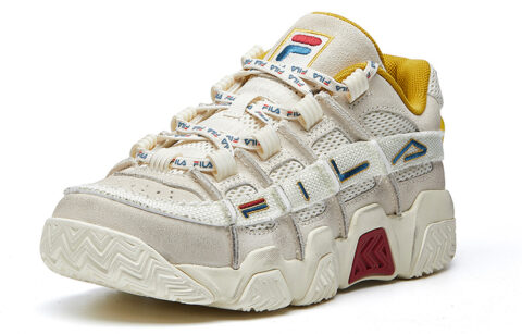 FILA FUSION BUSTER Puffy Shoes Mesh, Textile, Synthetic Leather Low top Vintage Basketball Shoes Men’s White Yellow