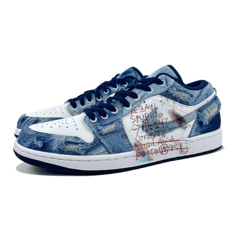 Jordan Air Jordan 1 Slip Resistant Abrasion Resistant Cushioning Low top Vintage Basketball Shoes Men’s White Blue