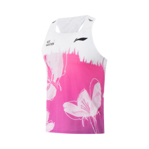 Li Ning Running Collection Running Tank Tops Men’s Standard White/Fluorescent Rose Purple/Fluorescent Numbers Pink Full Print U Neck Moderate Straight Fit