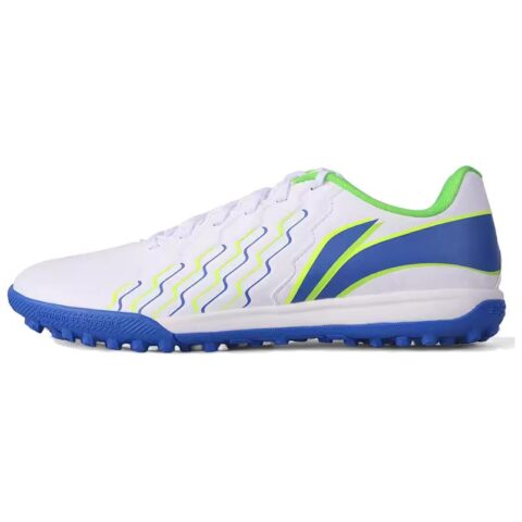 Li Ning Brocade TF Turf Artificial Turf Cushioning, Wear Resistant Soccer Shoes Men’s Blue White