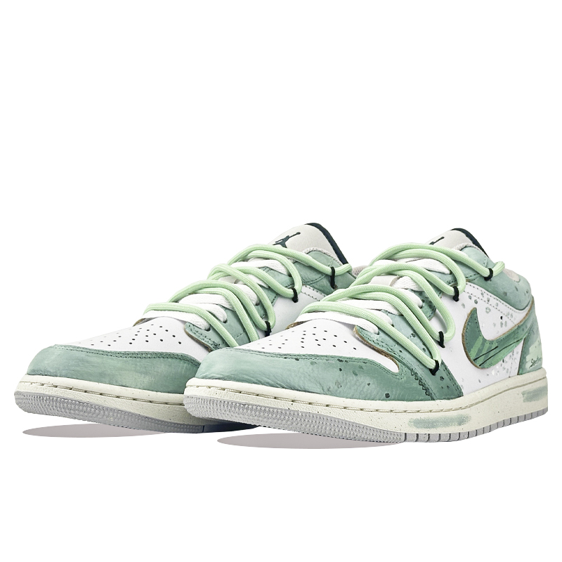 Jordan Air Jordan 1 Twilight Scenery Cushioning, Wear Resistant Low top Vintage Basketball Shoes Unisex White Green