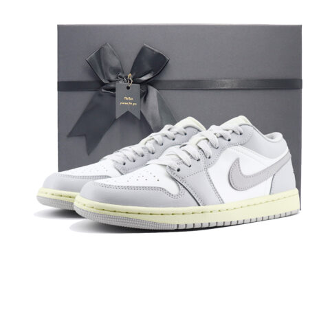 Jordan Air Jordan 1 Chuangyi Slip Resistant Abrasion Resistant Low top Vintage Basketball Shoes Unisex White Gray
