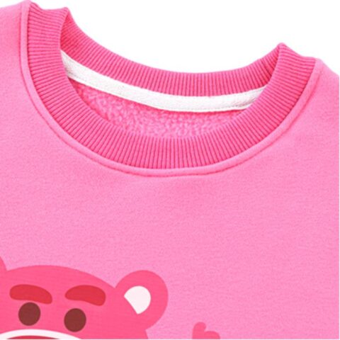 Disney Casual Sportswear Loose Fit Lotso Cartoon Fall Winter Thickened And Fleece Lined Sweatshirt Pants Rose Red Kids’