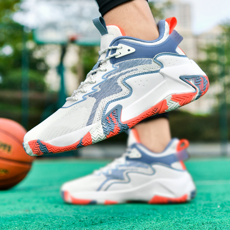 BIANSULONG Cushioning Slip Resistant Abrasion Resistant Mid top Basketball Shoes Men’s White Blue