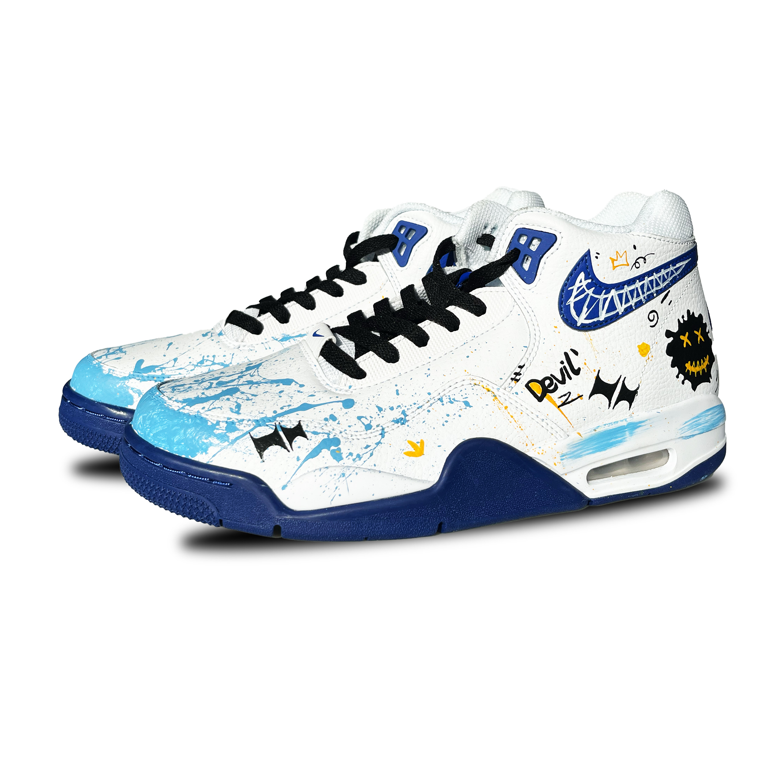 Nike Flight Legacy Cushioning Slip Resistant Mid top Vintage Basketball Shoes Men’s Blue White Black