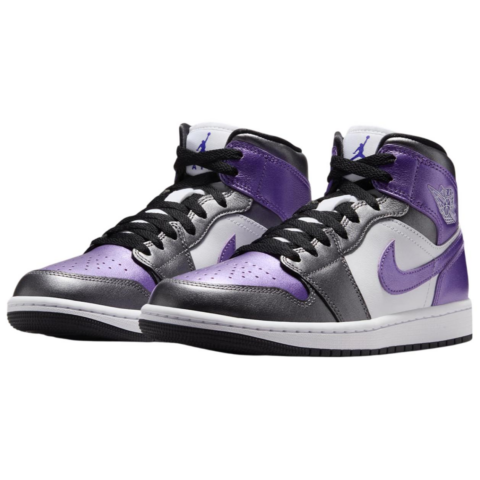 Jordan Air Jordan 1 Slip Resistant Abrasion Resistant Mid top Vintage Basketball Shoes Women’s Silver White Purple