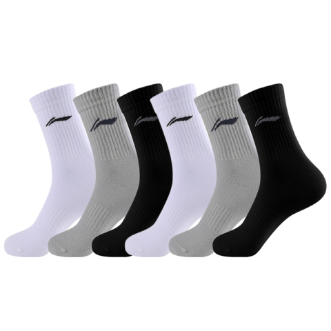 Li Ning Crew Socks Unisex Black White Gray