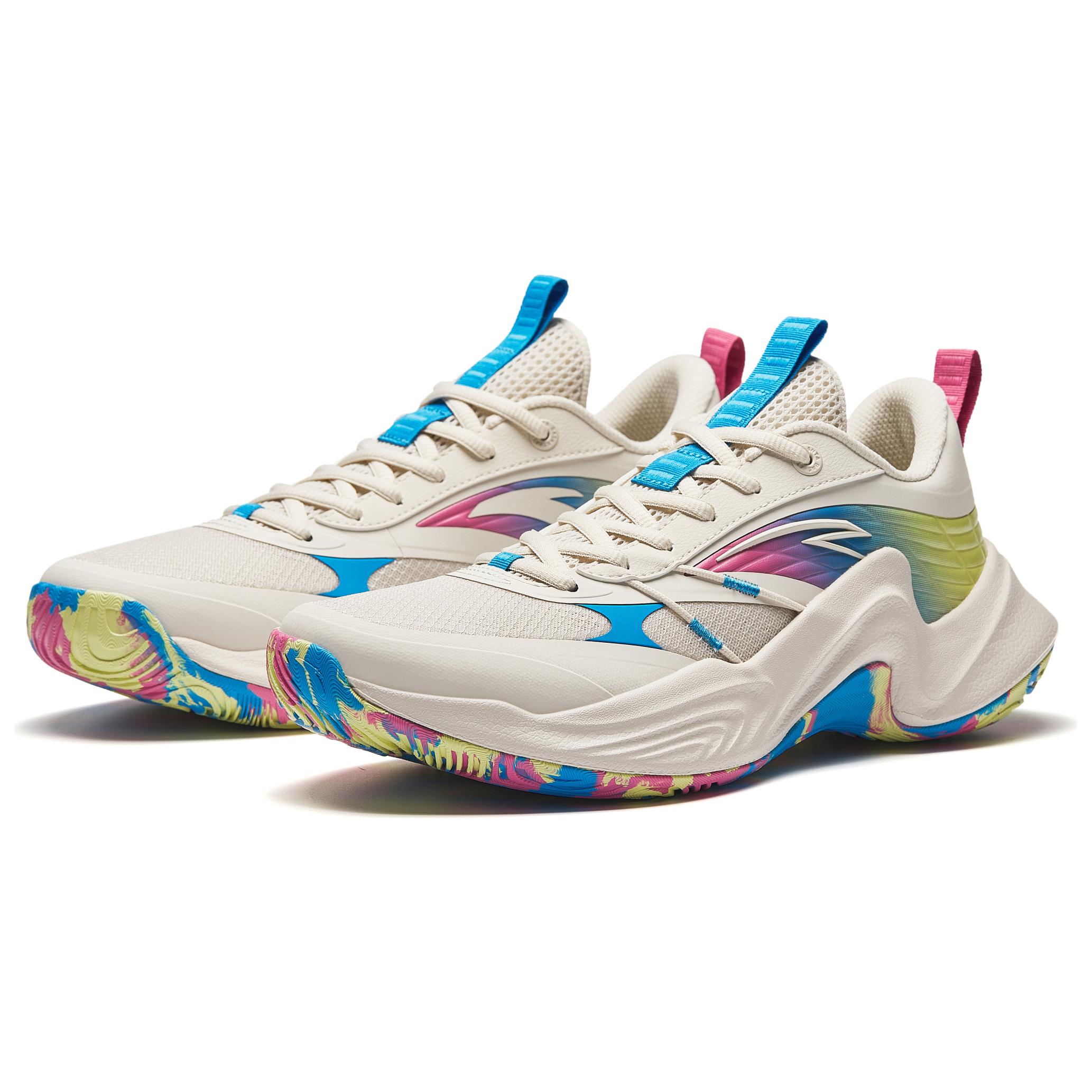 Anta Slip Resistant Abrasion Resistant Low top Basketball Shoes Men’s Beige Blue Yellow