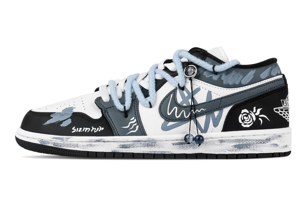 Jordan Air Jordan 1 Rose Low top Vintage Basketball Shoes Unisex Black White Blue