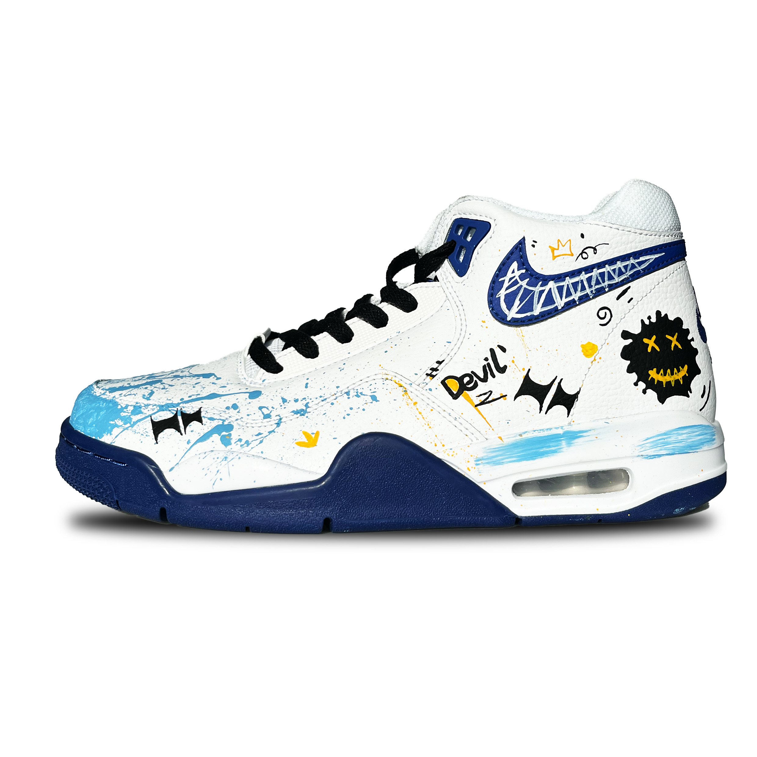 Nike Flight Legacy Cushioning Slip Resistant Mid top Vintage Basketball Shoes Men’s Blue White Black