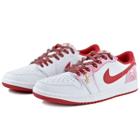 Jordan Air Jordan 1 Slip Resistant Abrasion Resistant Low top Vintage Basketball Shoes Unisex Red White
