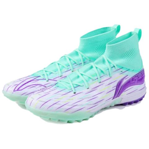 Li Ning Soccer Shoes Men’s High Top Standard White/Fluorescent Light Cyan/Ultraviolet