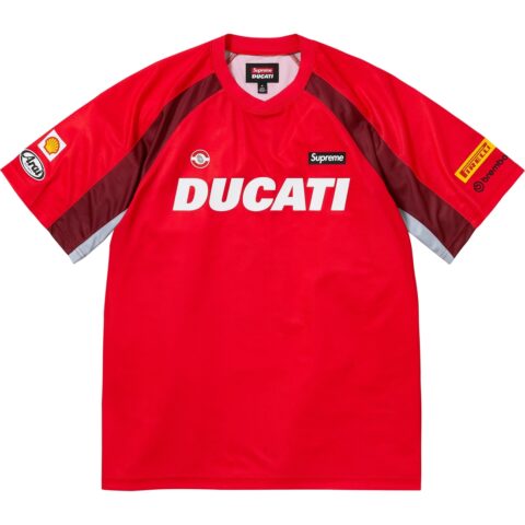 Supreme X DUCATI SS24 WEEK16 Soccer Jersey — Unisex Loose Fit Short Sleeve Football Shirt With Logo Print